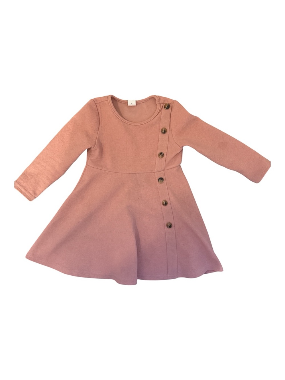 Girls' Pink Button-Accent Long Sleeve Dress